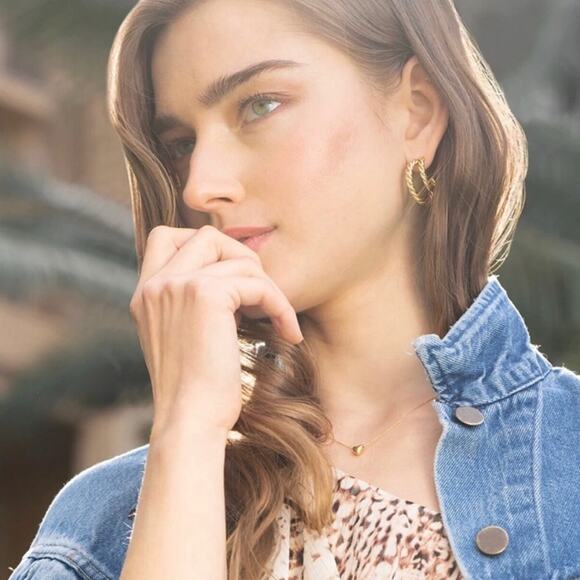 Rendor Victoria NIP 14K Yellow Gold Plated Double Hoop Braided Texture Earrings - Picture 15 of 16